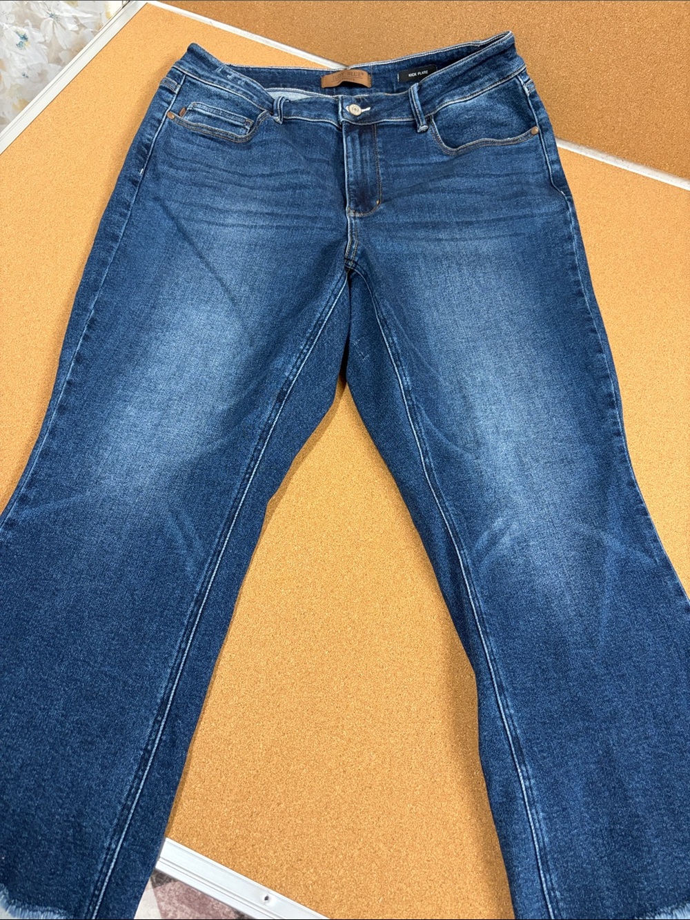 Judy Blue Dark Blue Kick Flare Raw Hem Jeans 16W
